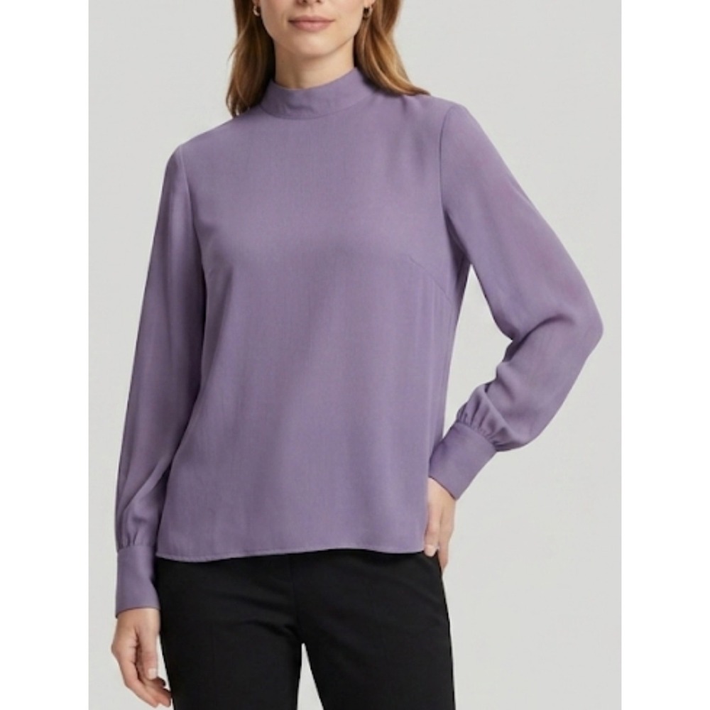 NEW Janet Chung Medium Dark Lilac Long Sleeve High Neck Blouse Office Ren Fest